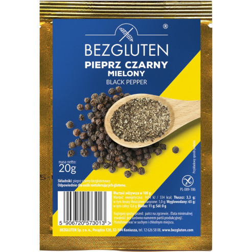 Pieprz czarny mielony. Produkt naturalnie bezglutenowy.