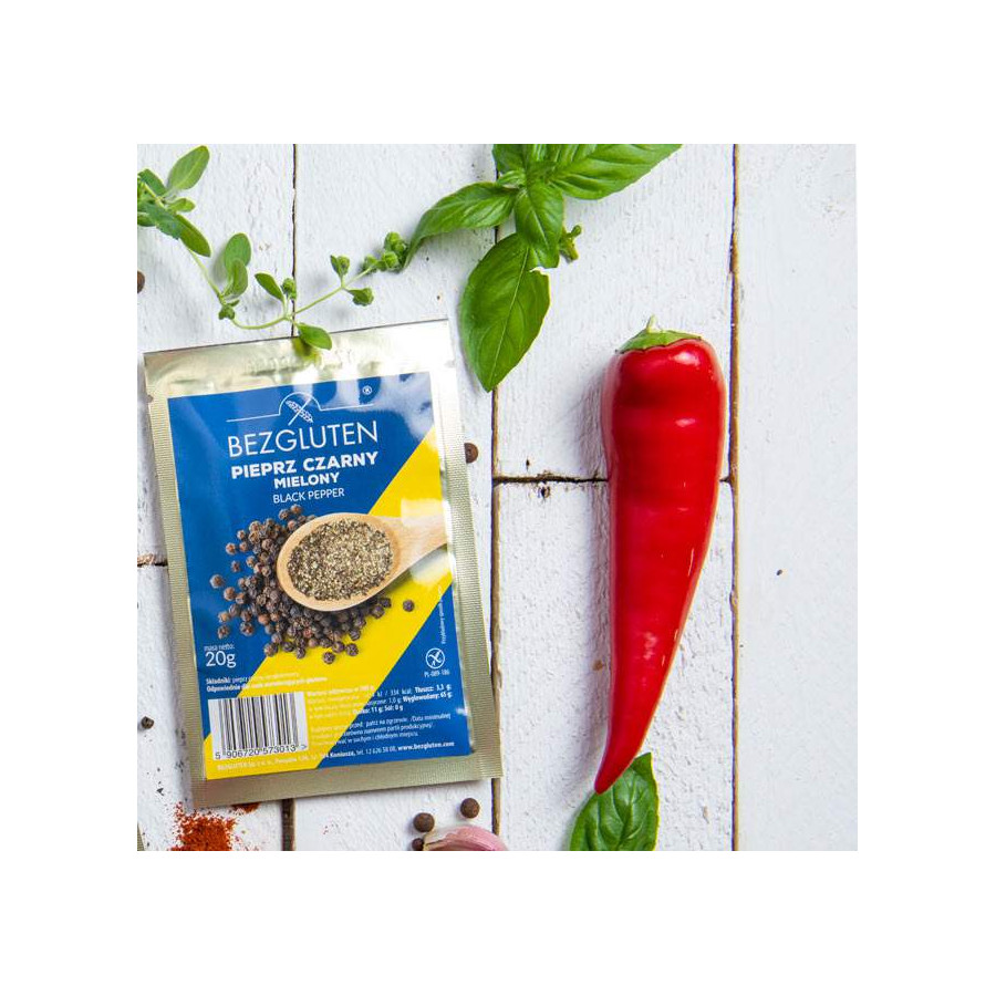 Pieprz czarny mielony. Produkt naturalnie bezglutenowy.