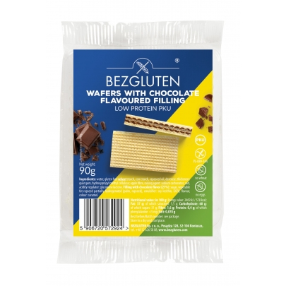 Wafelki z nadzieniem o smaku czekoladowym niskobiałkowe PKU 90g BEZGLUTEN