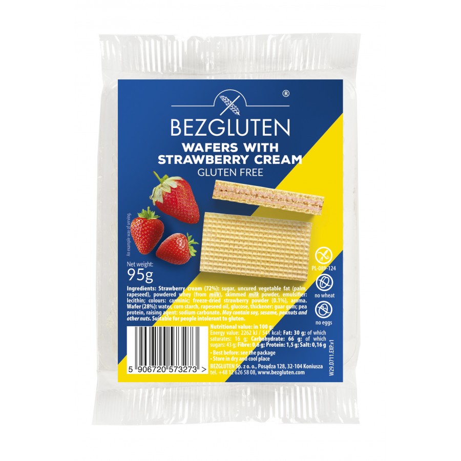 Wafelki z kremem truskawkowym bezglutenowe 95g BEZGLUTEN