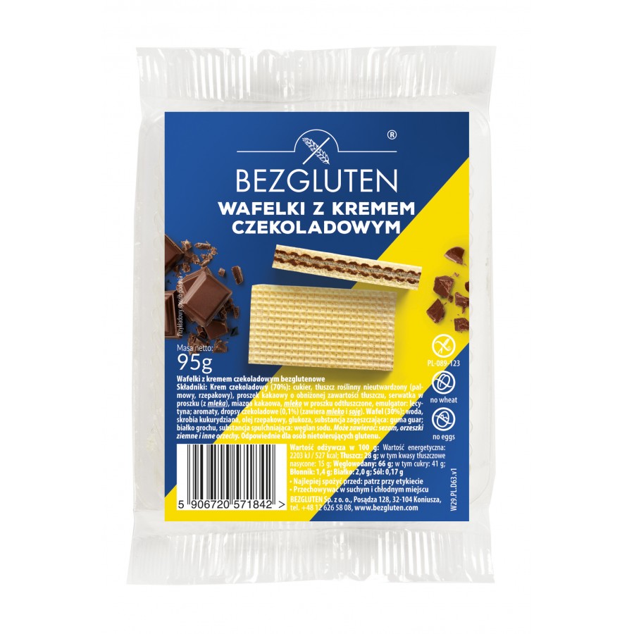 Wafelki z kremem czekoladowym bezglutenowe 95g BEZGLUTEN