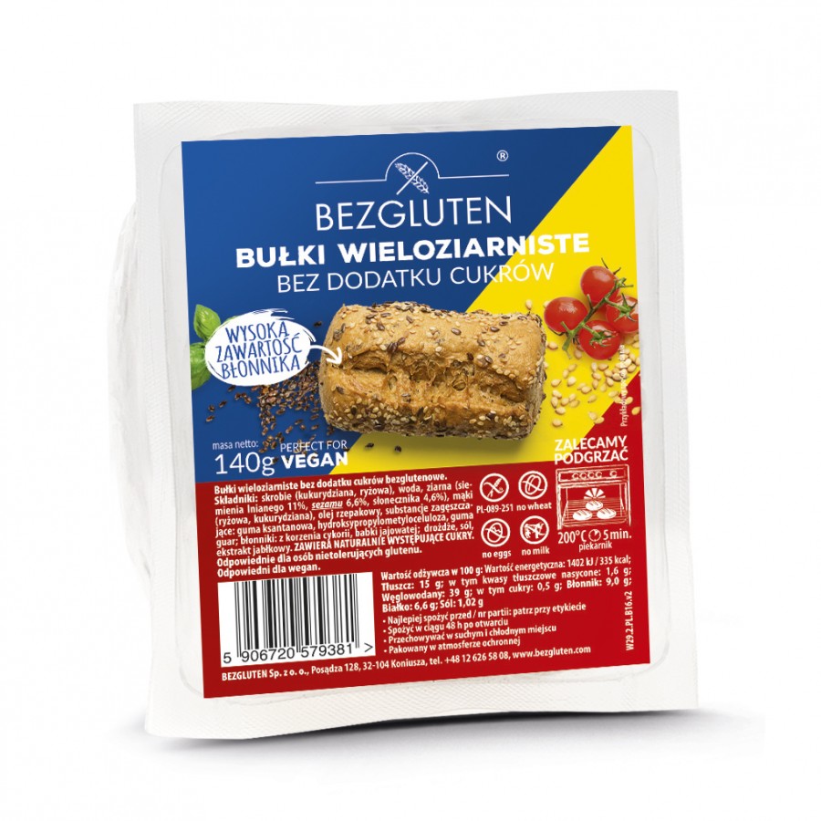 Bułki wieloziarniste bez dodatku cukrów bezglutenowe 140 g BEZGLUTEN
