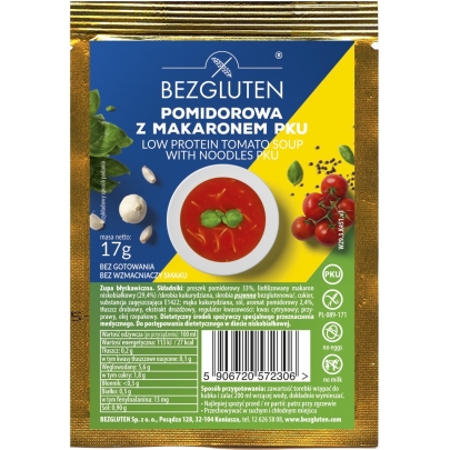 Zupka pomidorowa z makaronem niskobiałkowa PKU 17g BEZGLUTEN