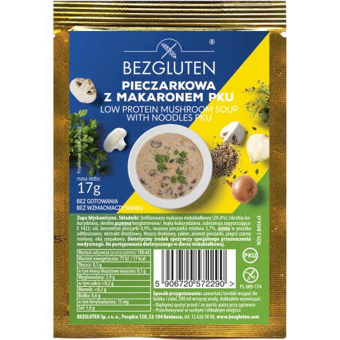 Zupka pieczarkowa z makaronem niskobiałkowa PKU 17g BEZGLUTEN