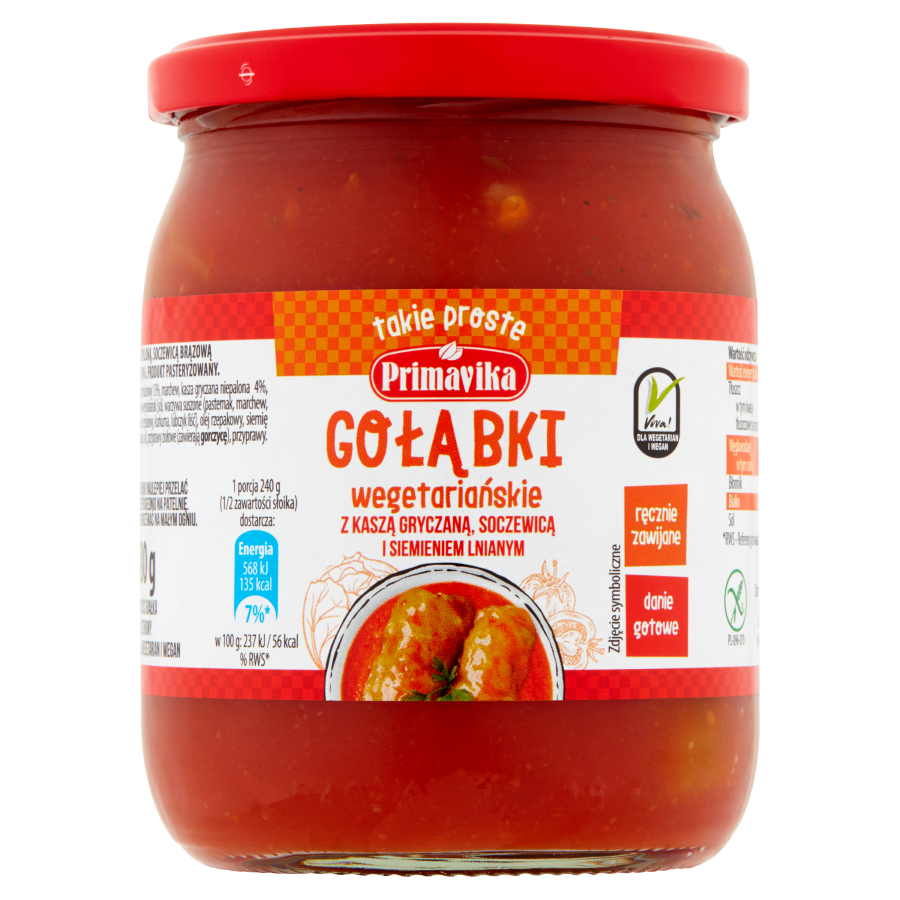 Gołąbki wegetariańskie z kaszą gryczaną, soczewicą i siemieniem lnianym 480g PRIMAVIKA