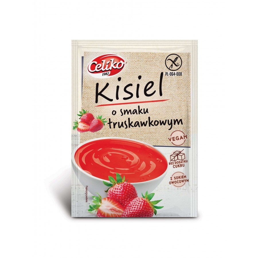 KISIEL o smaku TRUSKAWKOWYM bezglutenowy 45g Celiko