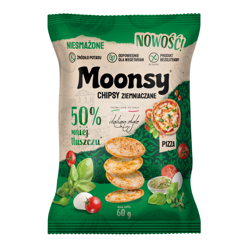 Moonsy chipsy ziemniaczane pizza bezglutenowe 60g